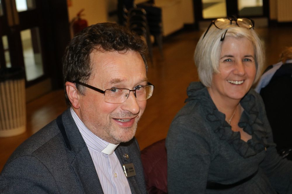 The Ven Paul Dundas, Archdeacon of Dalriada, and Mrs Lorraine Ogilby, PA to the Bishop of Connor, following the evening meal in St Patrick's Parish Hall, Ballymena, during Diocesan Synod.