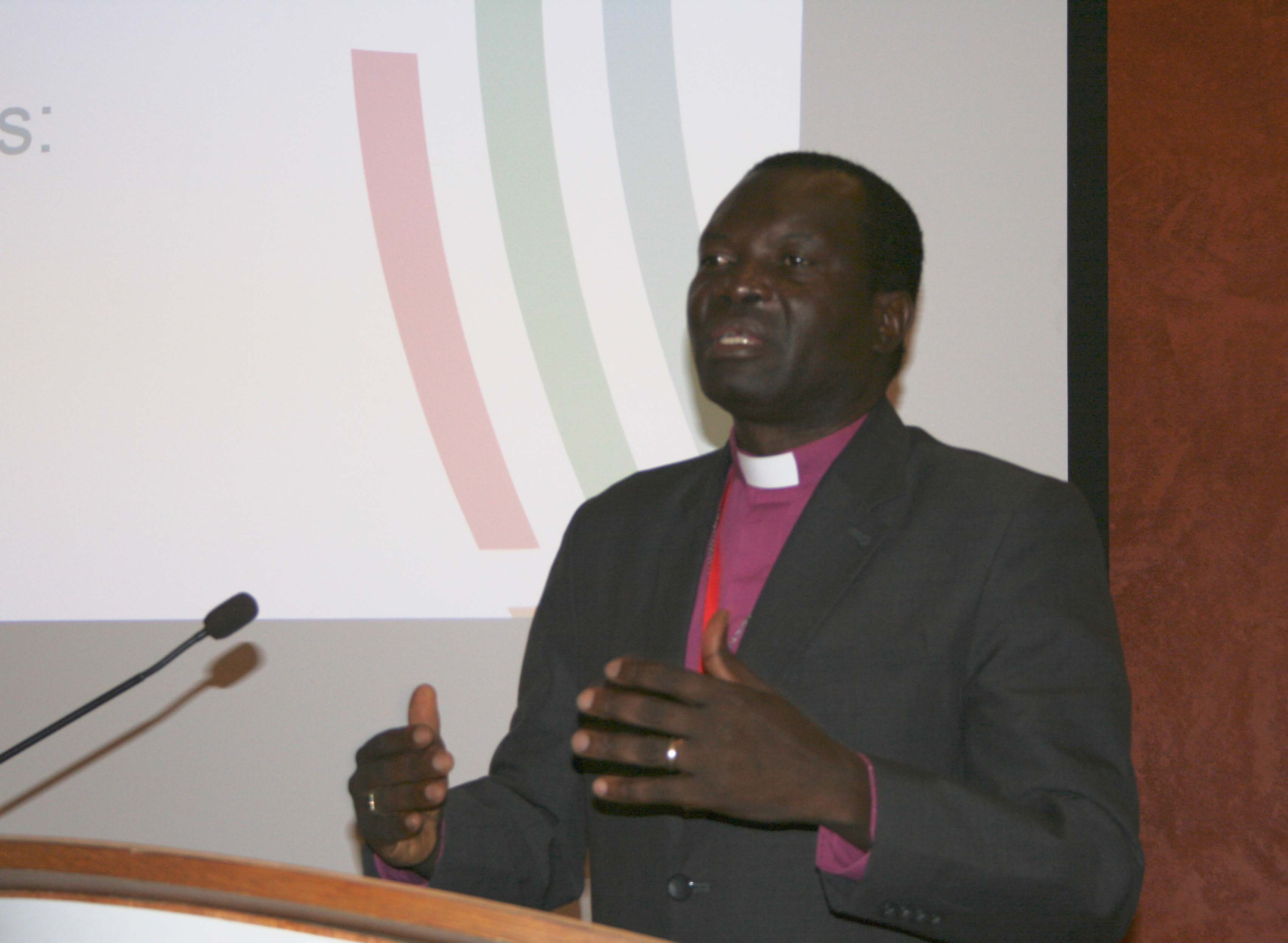 Justin Badi, then Bishop of Maridi, speaking at CMS Ireland's Crossing Bridges event in 2017.