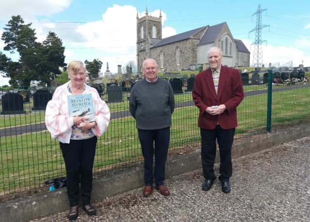May Best, John Hewitt and Gerald Best at the presentation of May's Uncle David's war medals and RAF log books to the Ulster Aviation Society on May 26.