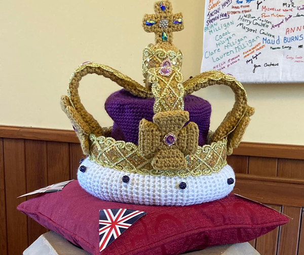 A beautifully knitted crown on display for the Platinum Jubilee at services in Larne, Inver, Glynn and Raloo.