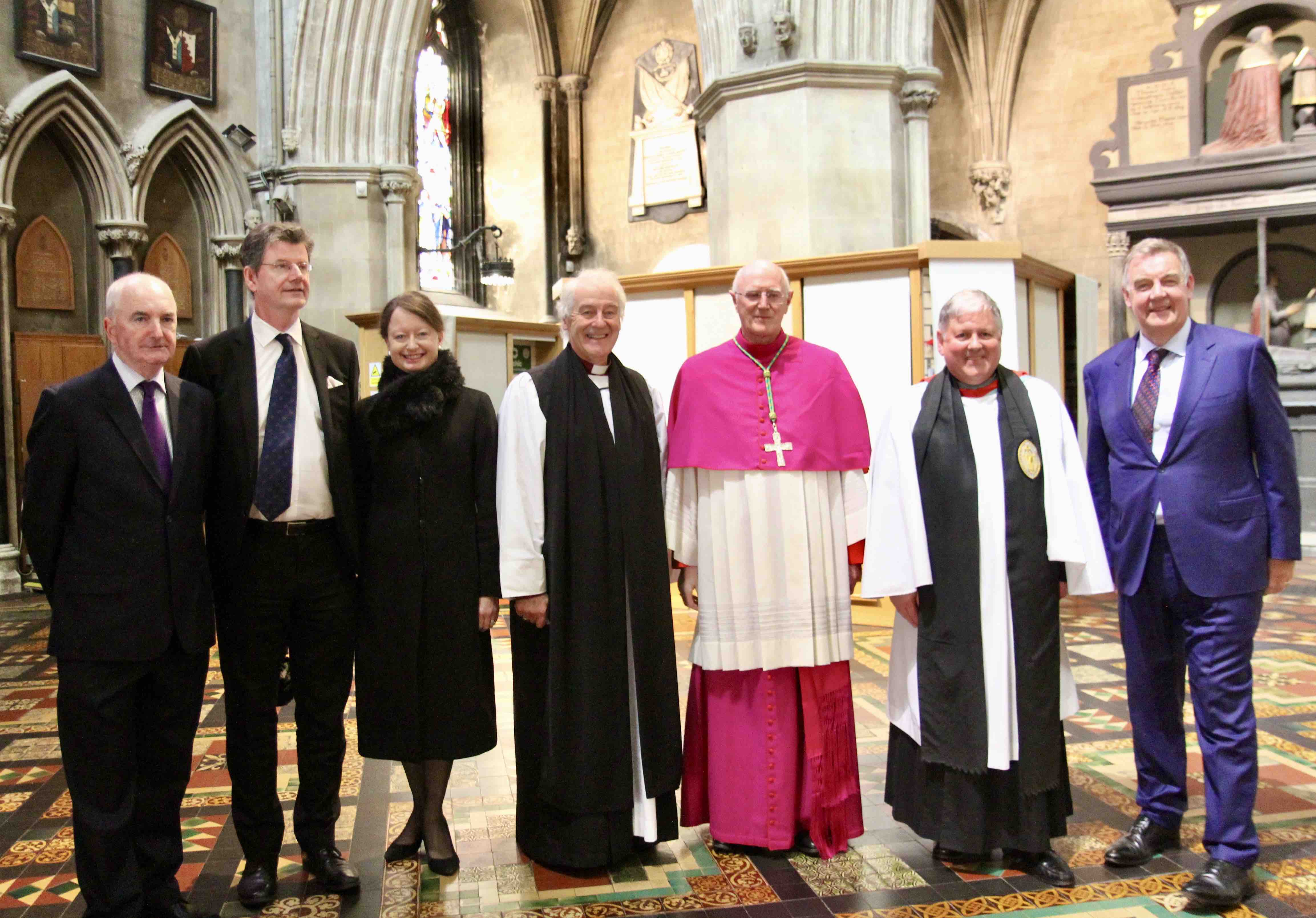 Tommie Gorman, British Ambassador Paul Johnston and his wife Nicola, Archbishop Michael Jackson, Archbishop Dermot Farrell, Dean William Morton and Bryan Dobson.