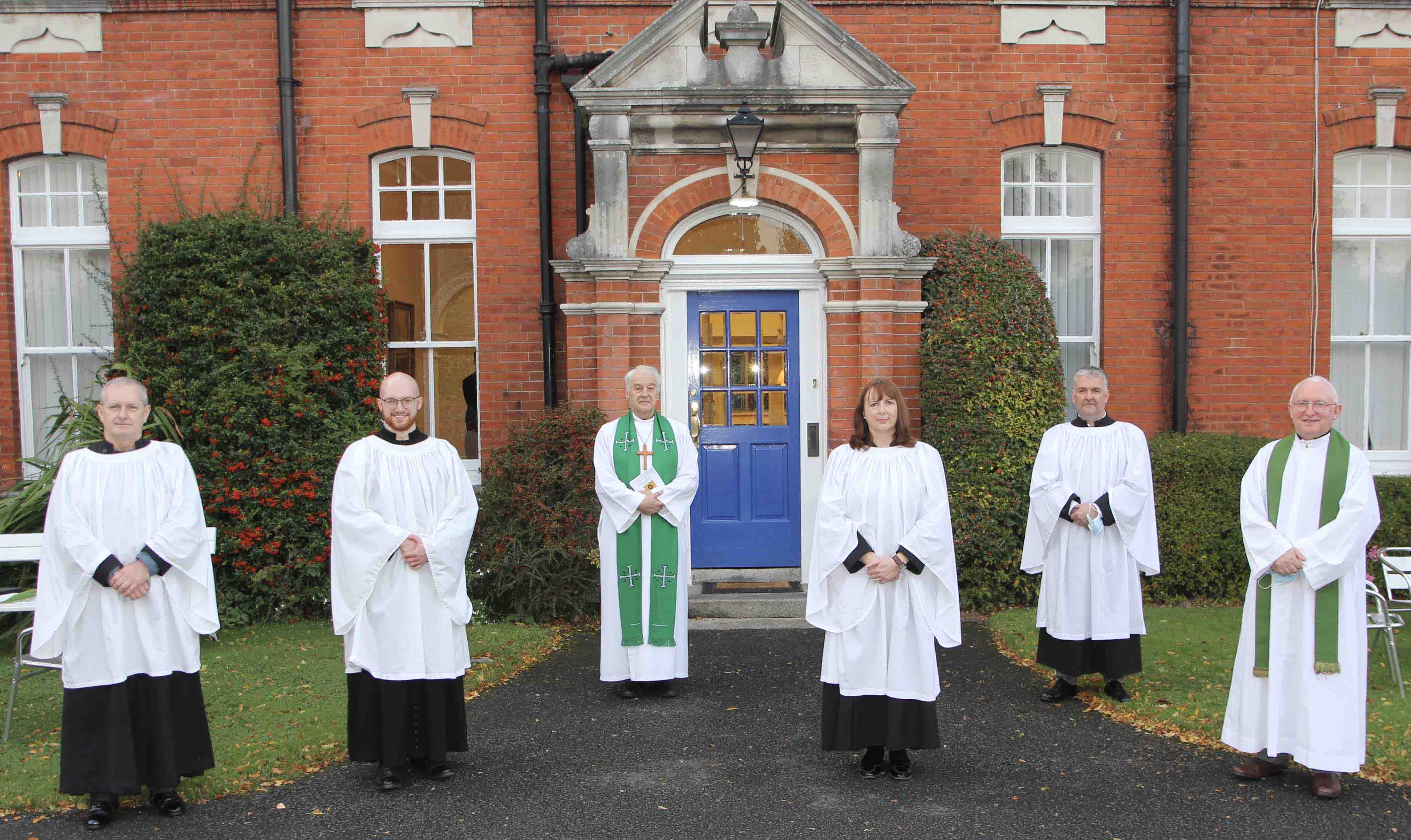 Newly commissioned Student Readers Cameron Mack, Caroline Brennan, Daniel Flemming and Michael Buchanan are pictured outside CITI with Archbishop Michael Jackson and the Revd Dr Patrick McGlinchey.