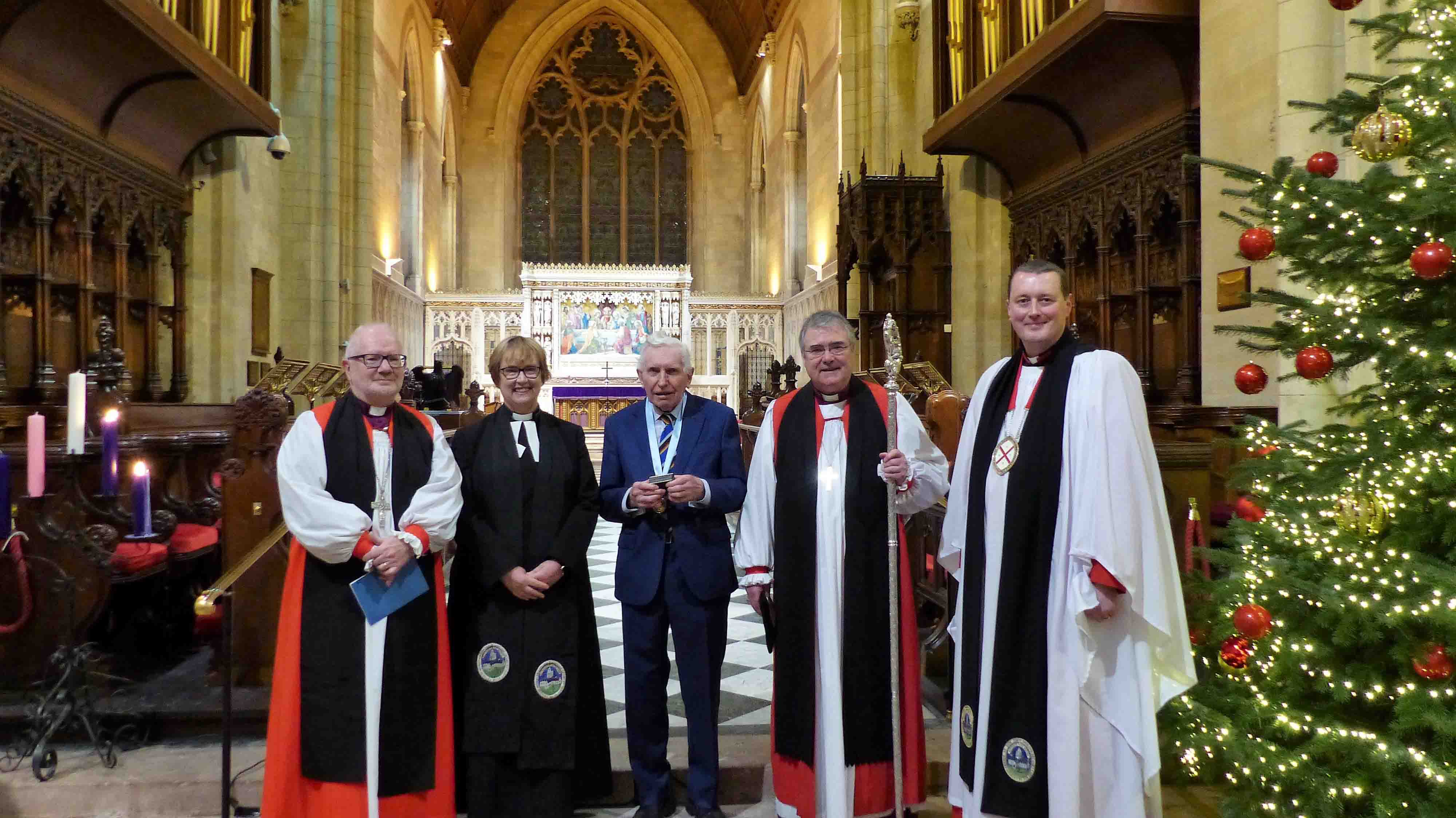 From left: Bishop Richard Clarke, Canon Heather Morris, Canon Kenneth Milne, Archbishop John McDowell and Dean Shane Forster, at the Service of Installation in St Patrick's Cathedral, Armagh.