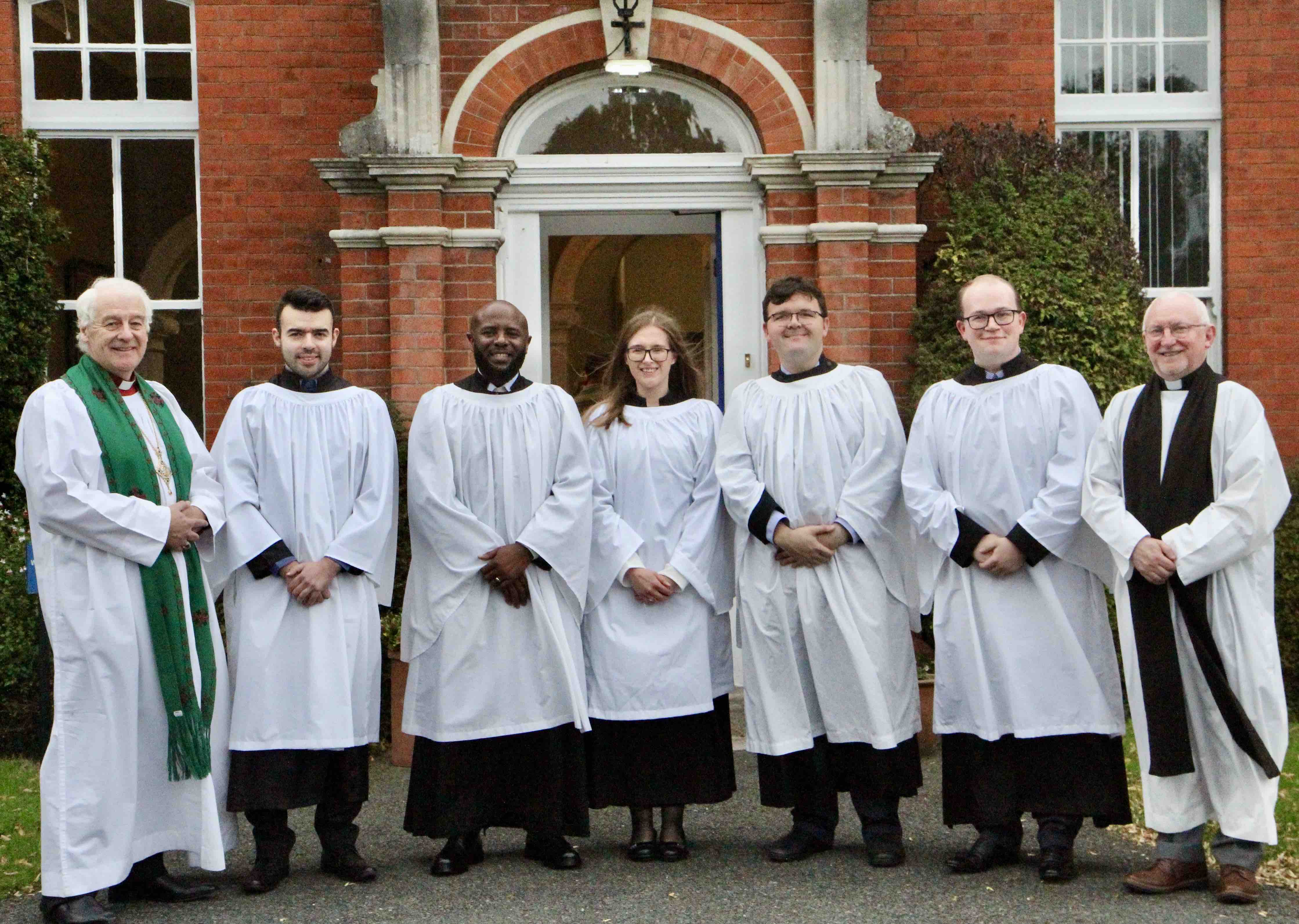 The newly commissioned Student Readers Matthew Campbell, Cennis Chikezie, Luke Hawkins, Victoria Hawkins and Joshua Pringle with Archbishop Michael Jackson and the Revd Dr Patrick McGlinchey.